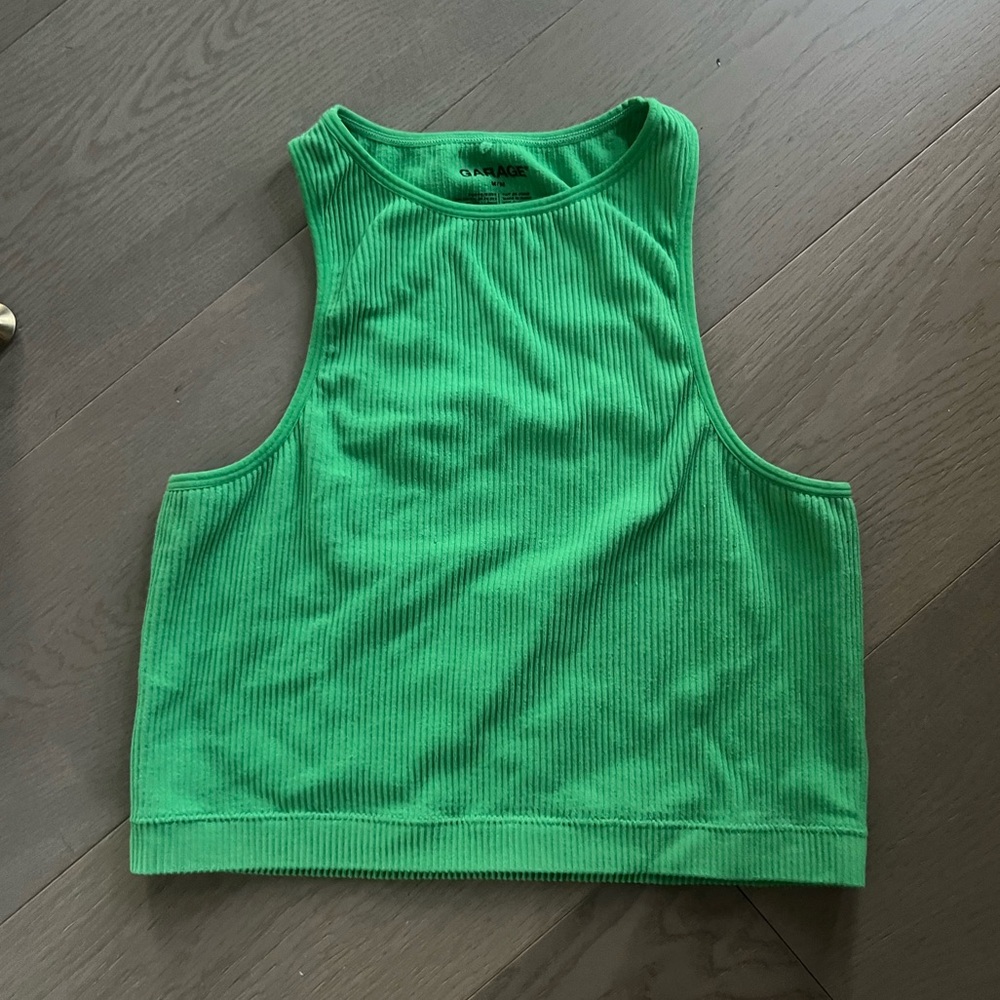 Garage Vibrant Green Ribbed cropped Tank Top size medium